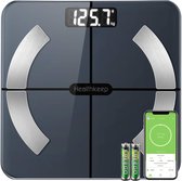 Lichaamsvetweegschaal, Bluetooth personenweegschaal met app, slimme digitale weegschaal voor lichaamsvet, BMI, gewicht, spiermassa, water, eiwitten, skeletspieren, botgewicht, BMR, zwart