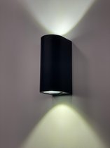 Lura Life - Design Wandlamp Langwerpig Rond - LED - Zwart - 3000K Warm wit - IP65 Waterdicht - Muurlamp - Geschikt voor binnen & buiten
