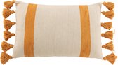 Kussen | textiel | wit - geel | 72x40x (h)12.5 cm