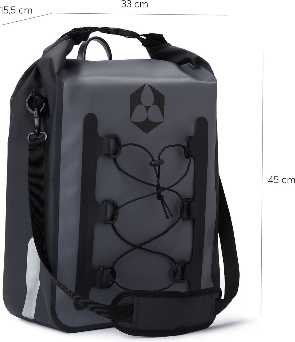 #DoYourOutdoor 3in1 achtertas met praktisch snelkoppelingssysteem voor bagagedrager - Waterdicht & Reflecterend - 23 liter roll-top fietstas met schouderband, handgreep - grijs