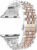 Geschikt voor Geschikt voor Apple Watch Bandje Series 1/2/3/4/5/6/7 - 42/44/45mm - Luxe Metalen Bandje – Zilver/Rose Goud - geschikt voor Apple Watch Schakel Polsband Strap -  Vlin