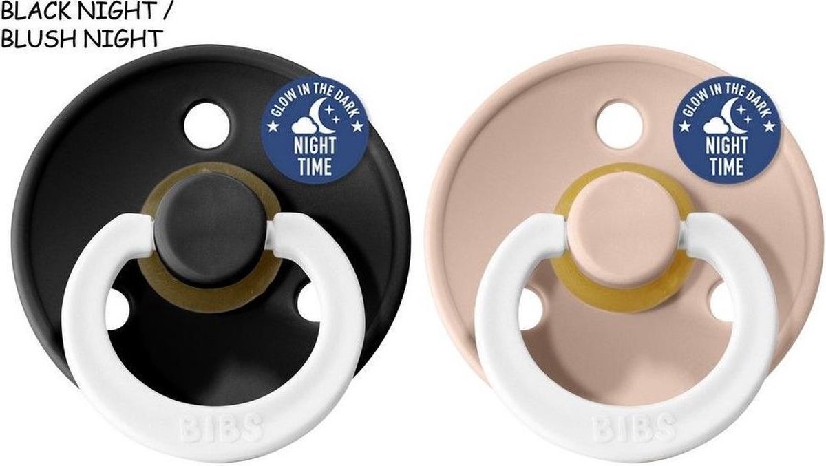 Bibs fopspeen maat 2 618 maanden 2 stuks black & blush glow in
