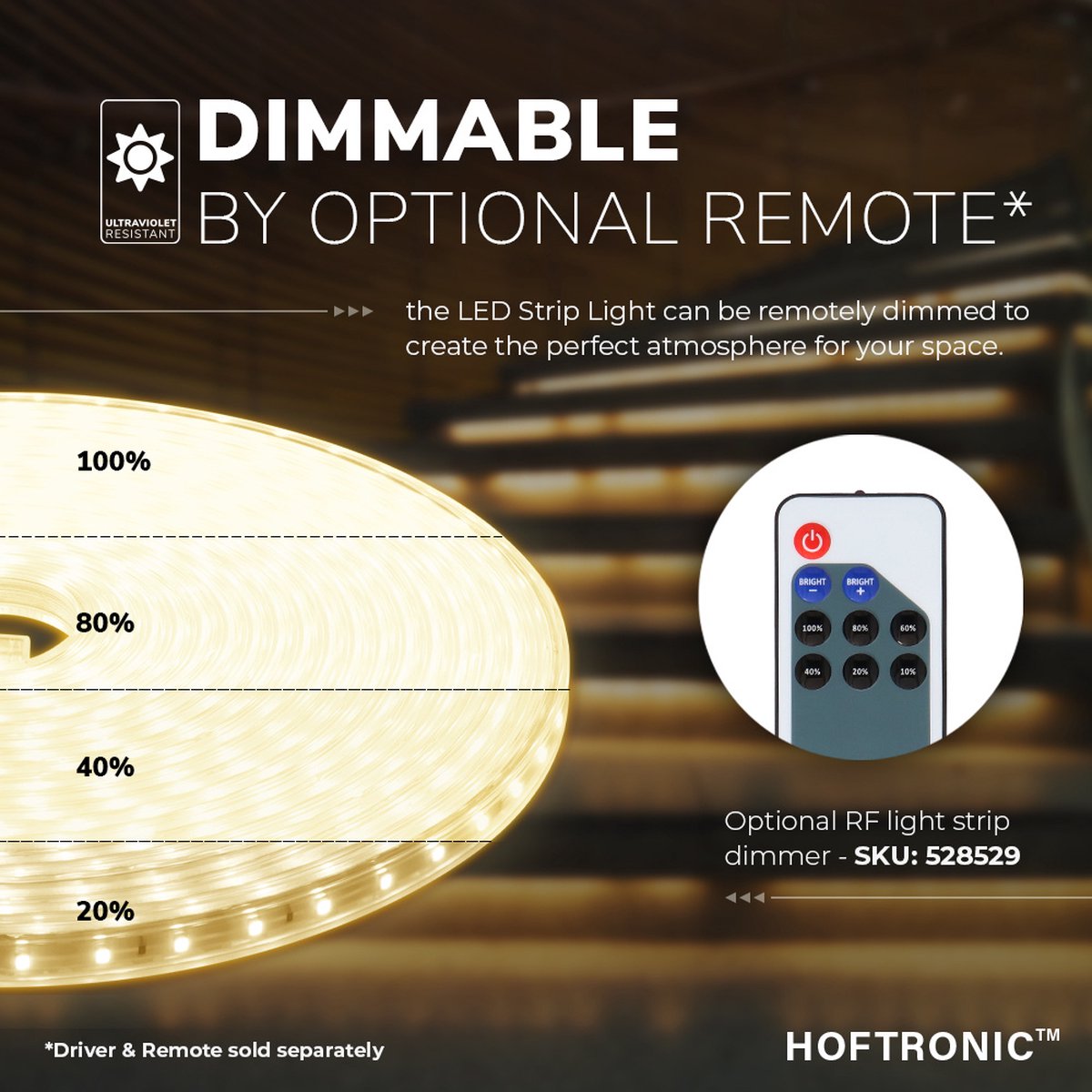 HOFTRONIC Flex60 - Dimbare LED Strip 10m - 3000K Warm wit - 60 LEDs per ...