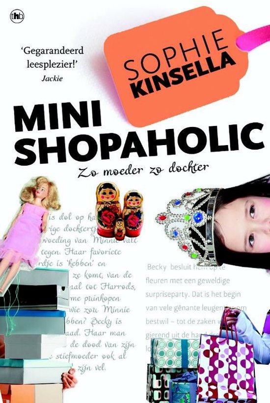 Boekomslag Mini Shopaholic met pop, matroesjka's, kroon, cadeaupakketten en een meisje.