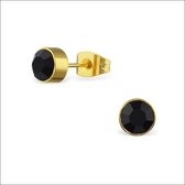 Aramat jewels ® - Zweerknopjes zwart kristal goudkleurig chirurgisch staal 6mm