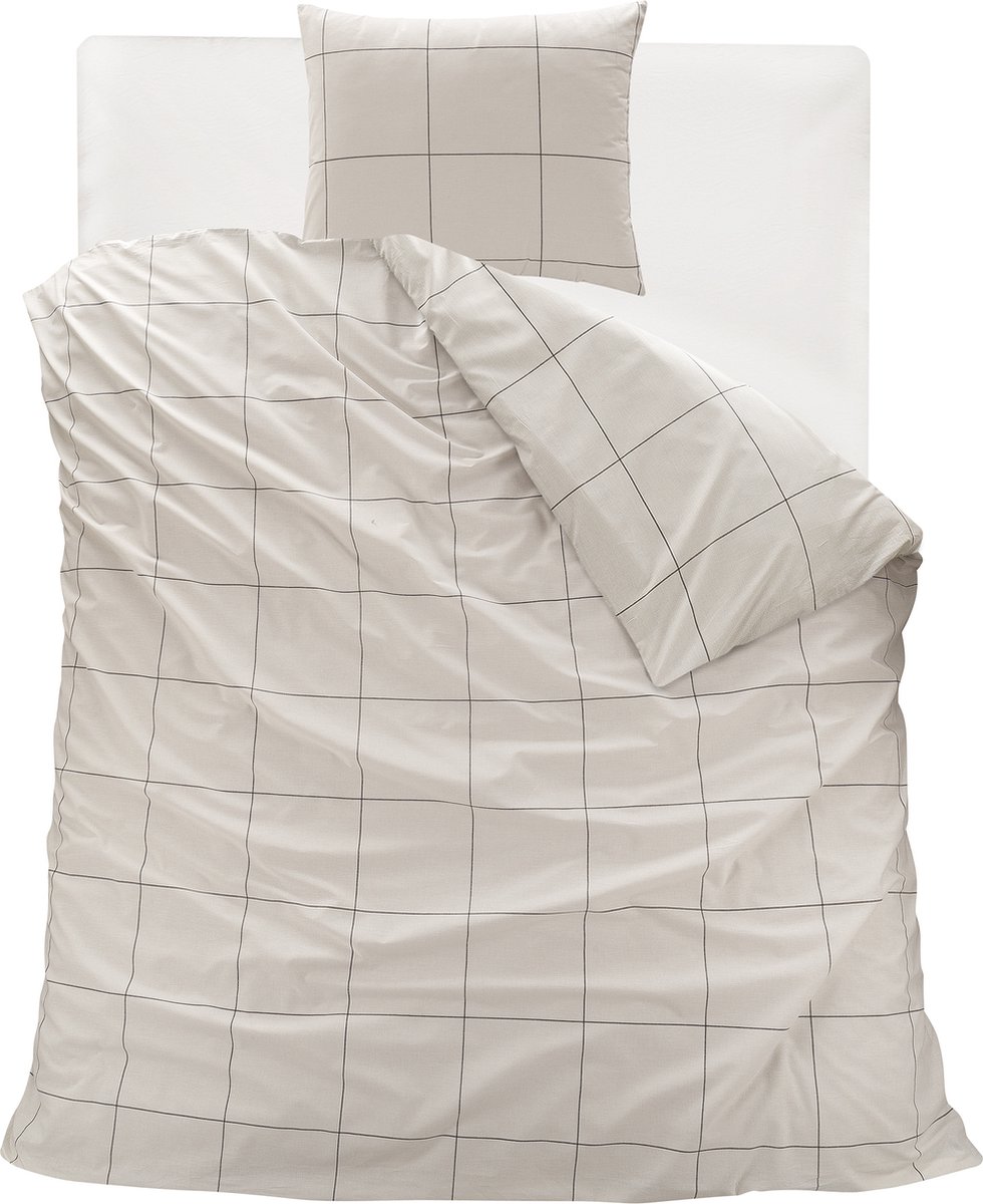 Homéé Dekbedovertreksets Hollandse carré 100% katoen eenpersoons 140x200/220 cm + 1 sloop - half wit