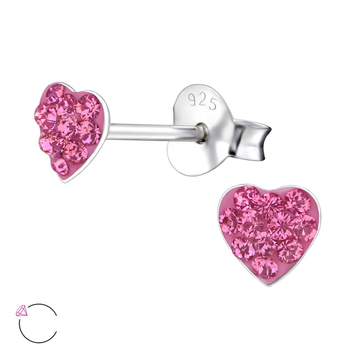 zilveren kinderoorbellen hartjes roze 22 kristal | Oorknopjes Meisje Zilver | Zilverana | Sterling 925 Silver