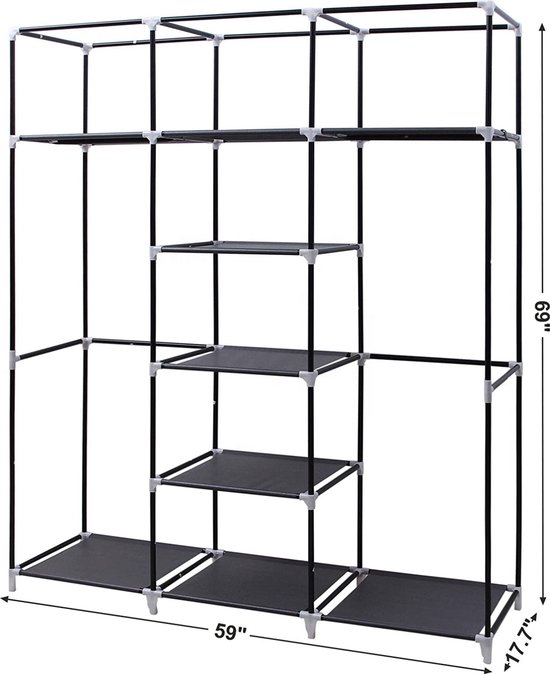 KM2B XXL opvouwbare kledingkast - Opbergkast - Campingkast - stalen frame met 200KG draagkracht - Stoffen garderobekast - 9 opslag planken en 2 ophangstangen - ruimtebesparende kleerkast - bruin - 150x45x175CM — afbeelding 4