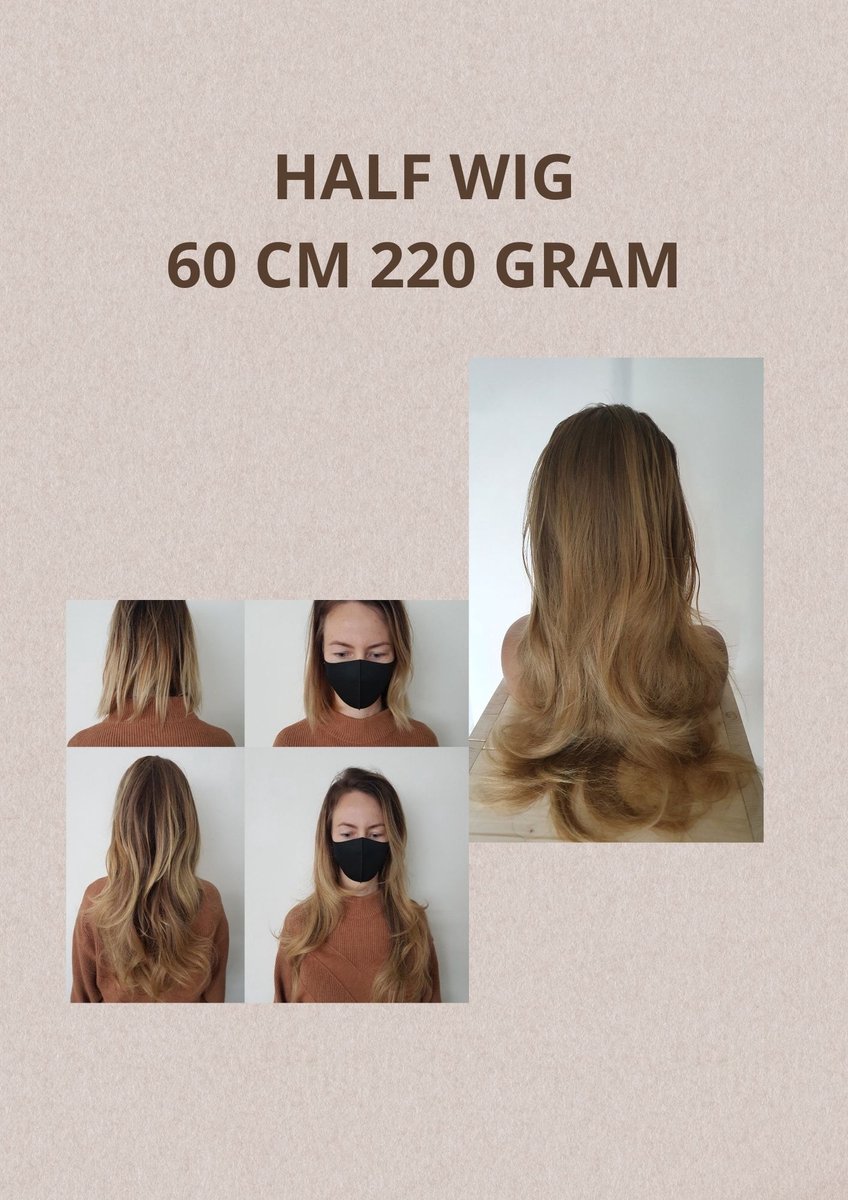Clip In Extensions - Halve Pruik Dames - Natural Blond - Lang Stijl Haar - Krullen en Stijlen tot 130 graden - Half Wig