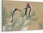 Schilderij op Canvas - 60 x 40 cm - Kraanvogels - Kunst - Kamisaka Sekka - Wanddecoratie - Muurdecoratie - Slaapkamer - Woonkamer