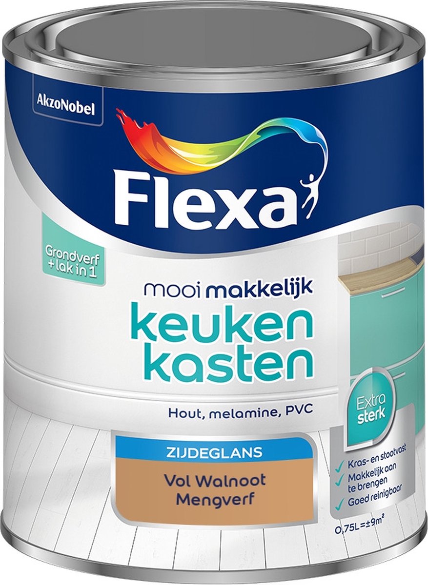Flexa Mooi Makkelijk Verf - Keukenkasten - Mengkleur - Vol Walnoot - 750 ml