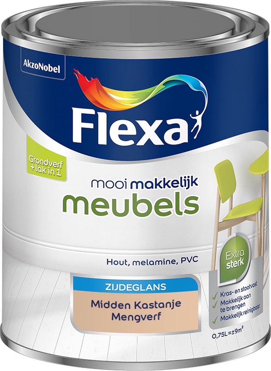 Flexa Mooi Makkelijk Verf - Meubels - Mengkleur - Midden Kastanje - 750 ml
