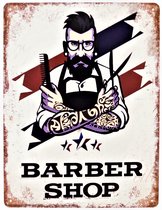 2D Metalen wandbord "Barber Shop" 33x25cm