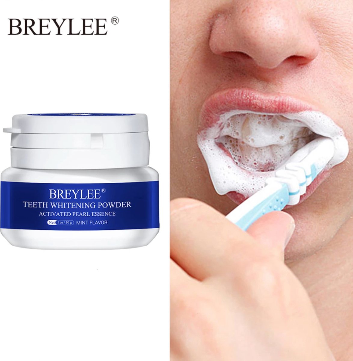 Breylee -Tanden Bleek Poeder - Verwijderen Tand Plak - Schoonmaken van tanden - Hygiëne tanden - Tanden Bleken - Menthol smaak - Orale Witte Tanden - Care 30G