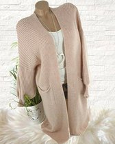 Lang grof gebreid vest cardigan damesvest winter kleur hot pink maat 40 42 44 Made in Italy