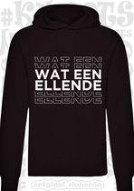 WAT EEN ELLENDE heren hoodie - met capuchon - Zwart - Maat XXL - lange mouwen - leuke hoodies - grappig - humor - quotes - kwoots - wat een puinhoop