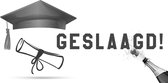 Spandoek geslaagd - Zwart/wit - 200cm x 100cm - Ringen rondom
