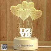 Decoratie - Liefde - Moederdag - Verjaardag - Valentijn Cadeau  - Illusie - Gift - Love - Vriendschap - geschenk LED 3D - Hartjes - LOVE - Tafellamp - Sfeerlamp - Bureaulamp - USB