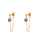 Earrings heart chain - lila - oorbellen - hartje - kettinkje - paars - stainless steel - rvs - Yehwang