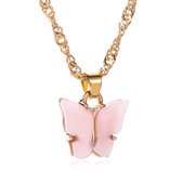 vlinder ketting - ketting met vlinder - goudkleurig - roze