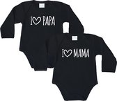 Baby rompertjes - I love papa & i love mama - maat: 80 - lange mouwen - baby - papa - mama - rompertjes baby - rompers - rompertje - rompertjes - stuks 2 - zwart