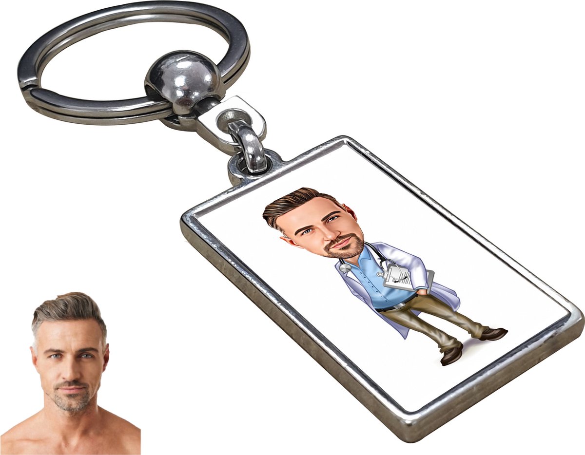 Arts Karikatuur Man - Gepersonaliseerde Karikatuur Sleutelhanger met Jouw Foto - Cadeau - Verjaardag - Kerst - Kado - Valentijn - Vaderdag - Vaderdag cadeautje - Vaderdag cadeau voor papa - Gepersonaliseerd Cadeau