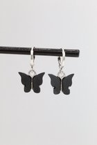 Bubbels Sieraden handgemaakte oorbellen vlinder zwart/antraciet zilverkleurig