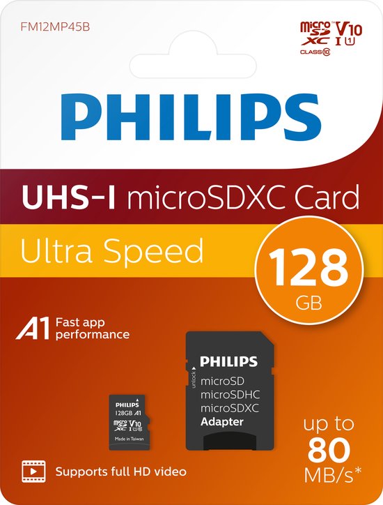 Philips Mémoire flash FM12MP45B / 00 128 Go MicroSDXC Classe 10 UHS-I