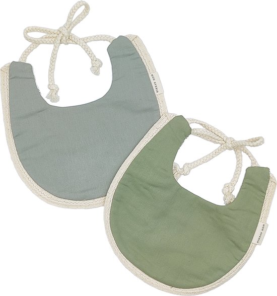 Mon Avenir - Baby Slabbetjes  - Groen - print - set van 2 Boho Slabbetje