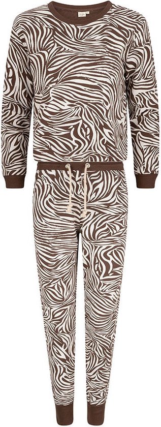 Little Indians Pyjama Zebra Dames Katoen Bruin/wit Maat M