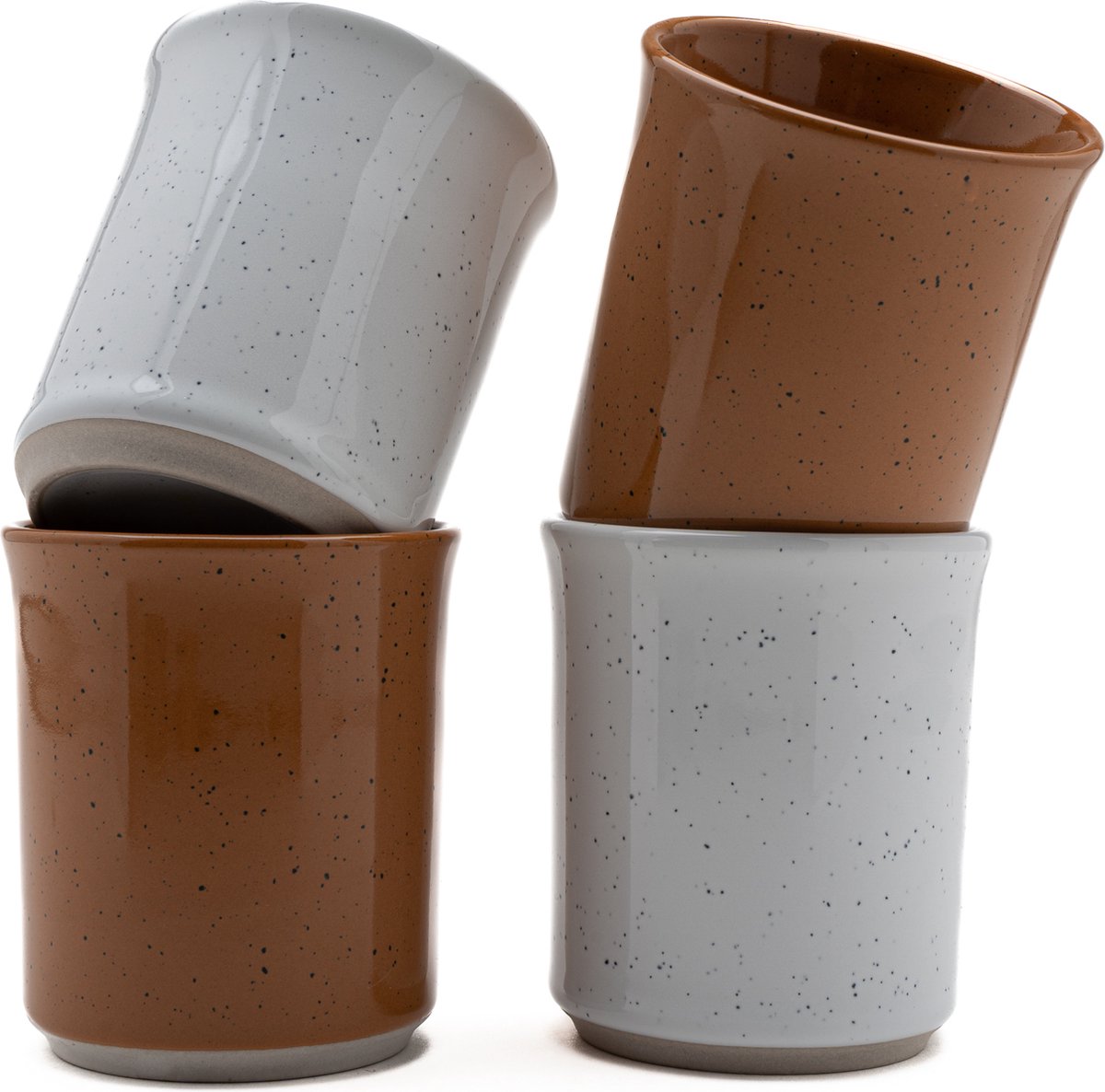 Koffiekopjes - koffiemok - koffiebeker - set van 4 kopjes - 150ML - keramiek - hip en trendy - kado voor hem & haar - wit - bruin/congac
