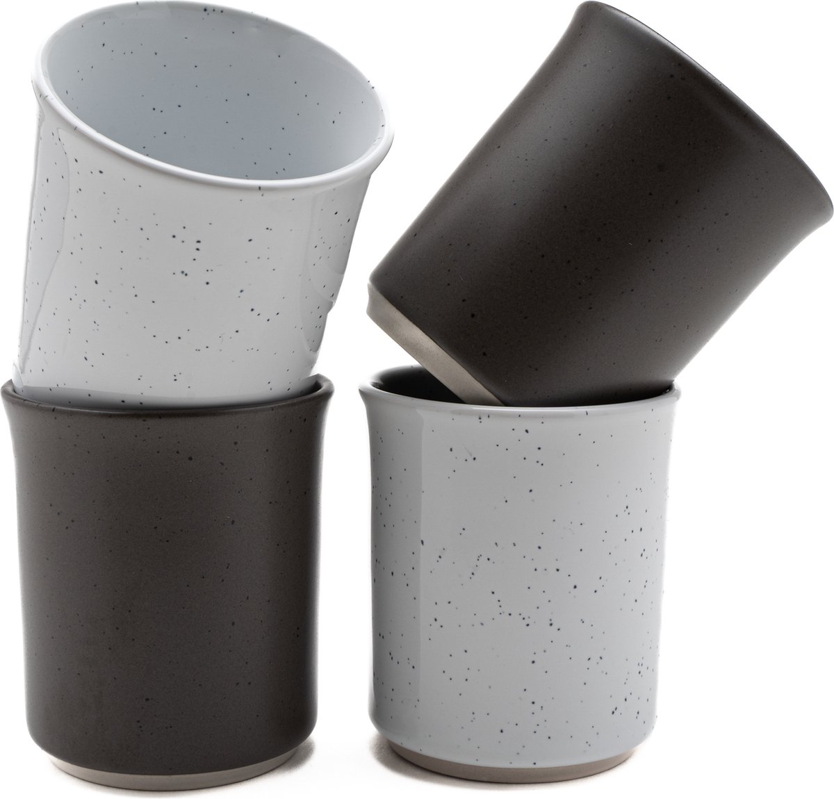 Koffiekopjes set van 4 - koffiemok - koffiebeker - 150ML - keramiek - hip en trendy - kado voor hem & haar - zwart (antraciet) - wit