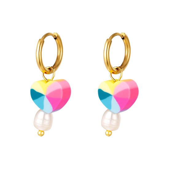 Yehwang Boucles d'oreilles Rainbow Heart Pearl - Multi Rose
