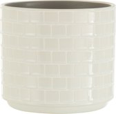 J-Line Bloempot Blinkend Vierkant Keramiek Wit Large Set van 2 stuks