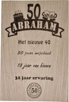 Abraham 50 jaar wandbord (beuken/eikenhout) kan gepersonaliseerd worden.