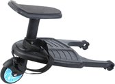 Hoobi® Meerijdplankje – Met zitje – Kinderwagen - Buggy - Verstelbaar – Blauwe wielen