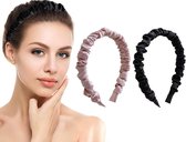 Set 2 Stuks Dames Haarbanden - Satijn - Zwart, Roze - Haarband volwassenen  - Vrouwen - Dames - Tieners - Meiden - Dans - Yoga - Hardlopen -Sport - Haaraccessoires