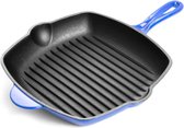Nuovva Pre Seasoned Gietijzeren Grillpan - Steakpan Blauw - Vierkant met Schenktuit 28cm - Alle warmtebronnen - Elektrisch - Gas - Halogeen - Inductie - Keramisch