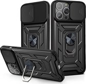 Heavy Duty Shockproof Armor Case Hoesje Met Kickstand Ring Geschikt Voor Samsung Galaxy A12 - Anti-Shock Militairy Hybrid Armour Hard Rugged Cover Bumper Hoes Met Magnetische Ringh