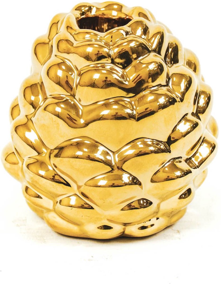 Housevitamin Dennenappel kandelaar - Goud - Porselein - 9x8.5cm Geel