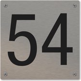 Huisnummerbord - huisnummer 54 - voordeur - 12 x 12 cm - rvs look - schroeven - naambordje nummerbord