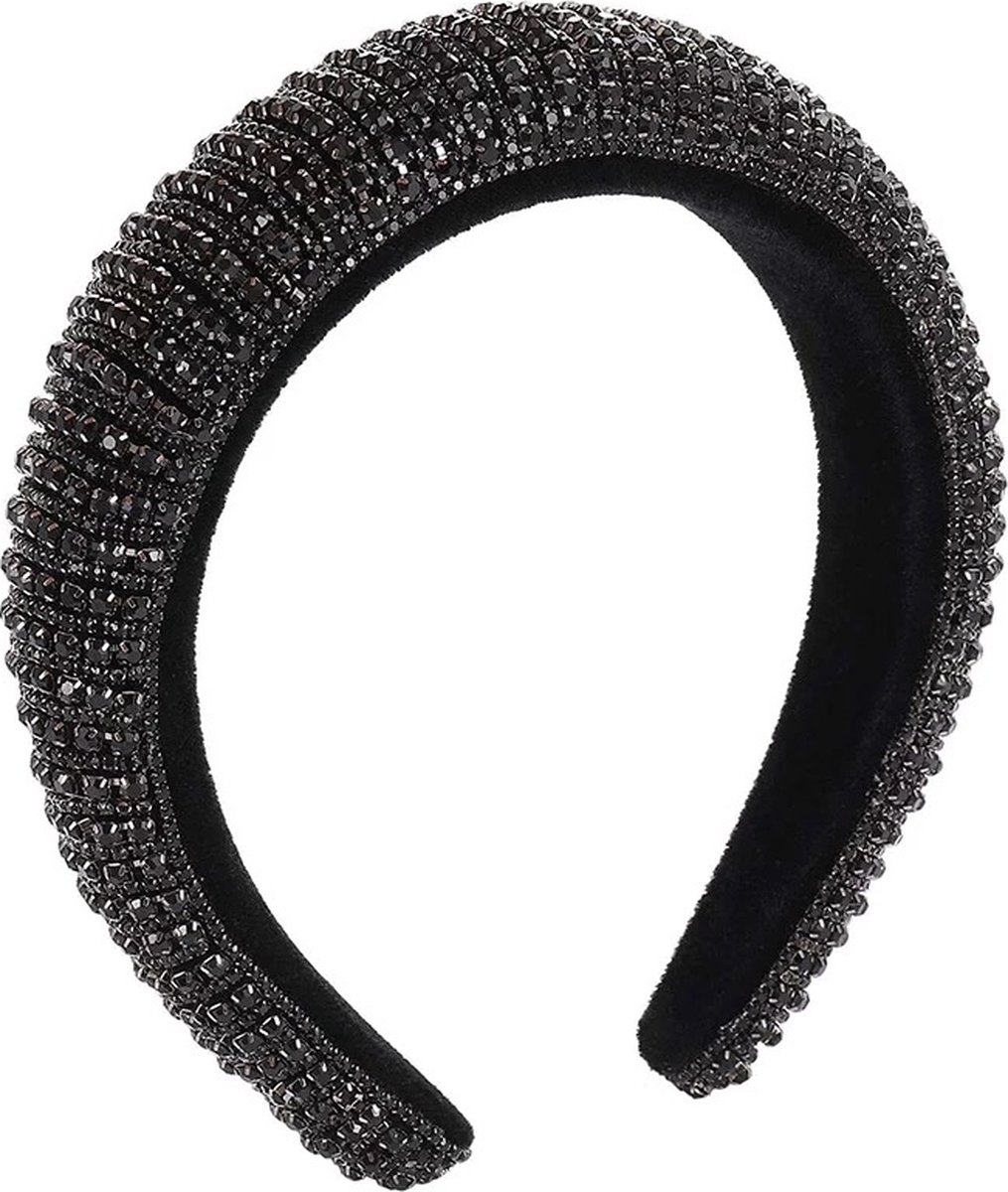 Glitter Haarband - Dames Meisjes Diadeem Steentjes Diamantjes Tiara - Zwart