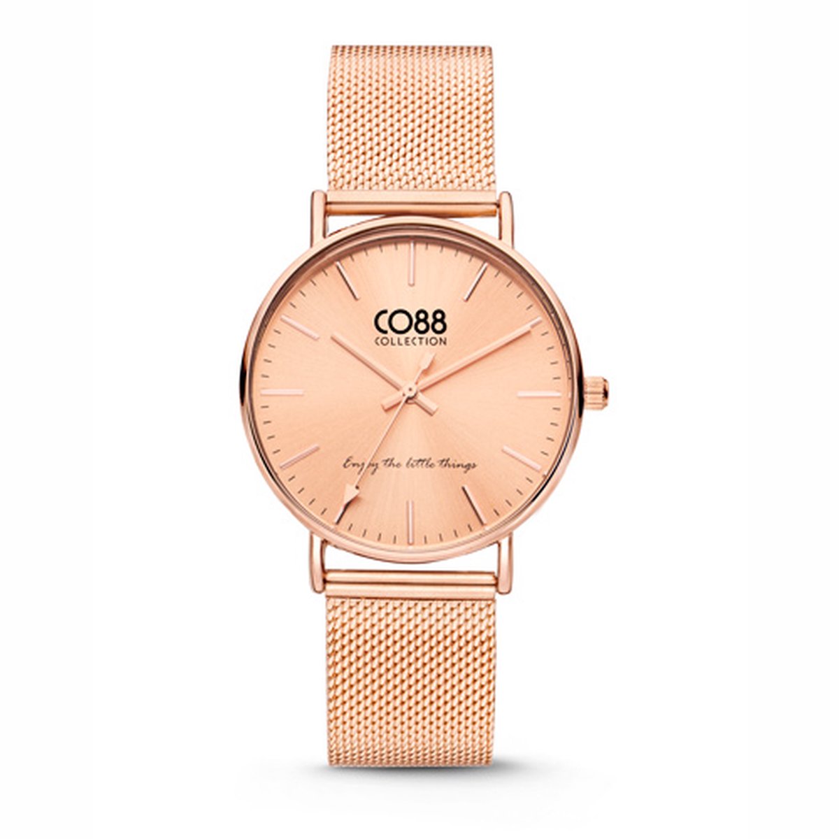 CO88 Collection 8CW-10093 Staal Horloge - Dames - Mesh Band - tot 22 cm - Rosé Wijzerplaat - Rosé Kast - 36 mm Doorsnee - Rosé Goudkleurig