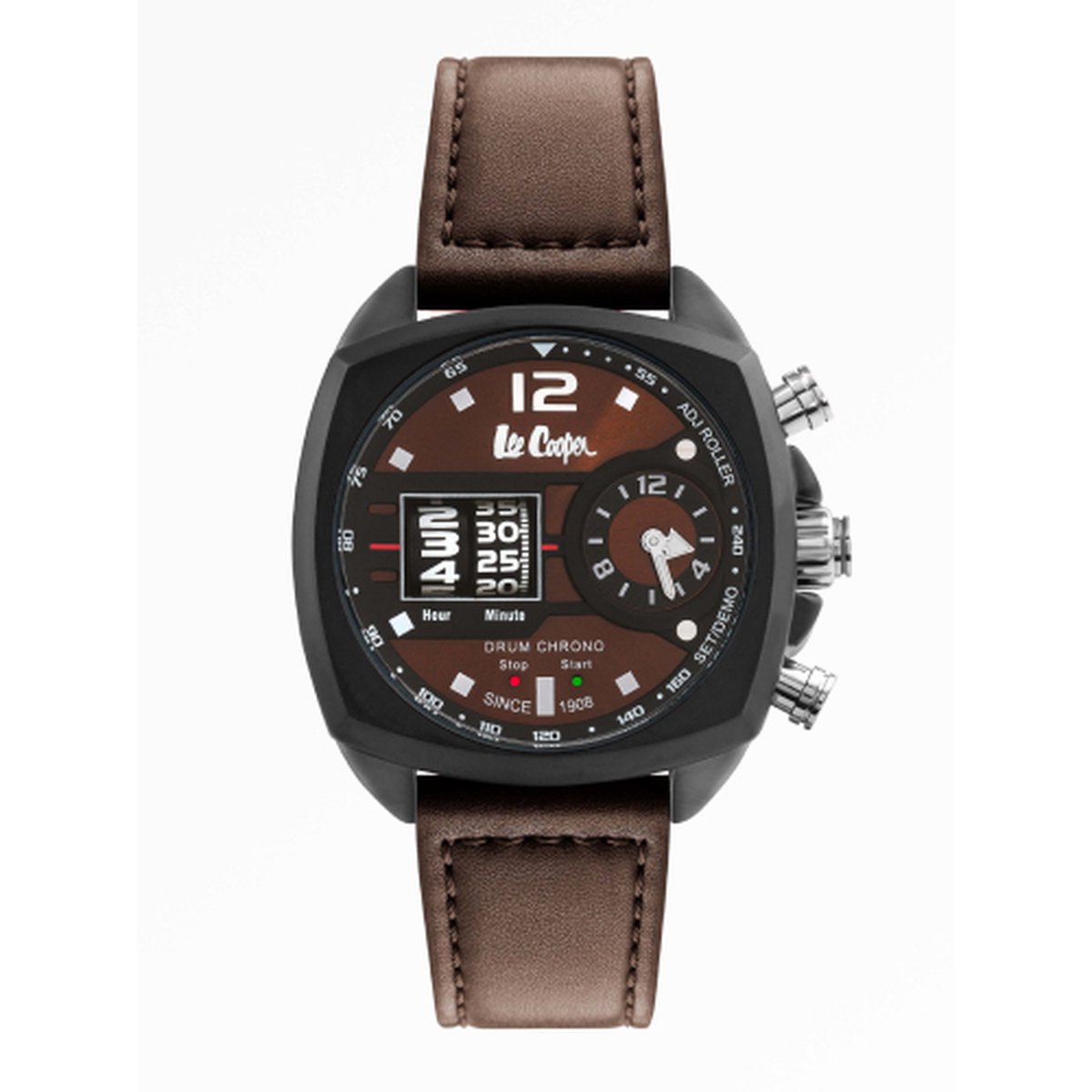 Lee Cooper LC07004.642 - Horloge - Analoog - Mannen - Heren - leren band - Bruin - Zwart