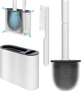 WC borstel met houder | WC borstel  | Vrijstaand | Flexibel | Wit | Inclusief ophangsysteem en Gratis Borsteltje