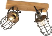 Lindby - plafondlamp hout - 2 lichts - metaal, pijnboomhout - H: 24 cm - E14 - donkergrijs,