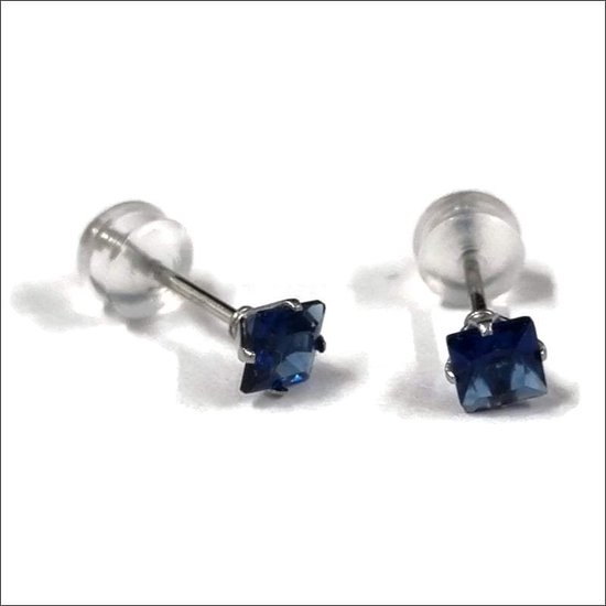 Aramat jewels ® - Zirkonia zweerknopjes vierkant 4mm oorbellen donker blauw chirurgisch staal