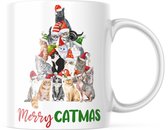 Kerst Mok met afbeelding: Christmas cats tree - Merry Catmas | Kerst Decoratie | Kerst Versiering | Grappige Cadeaus | Koffiemok | Koffiebeker | Theemok | Theebeker