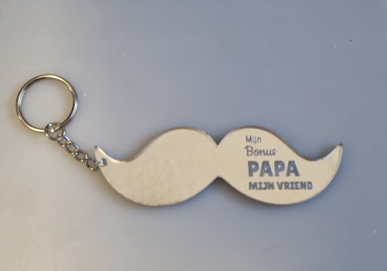 Porte-clés Moustache ''Mon Bonus Papa, Mon Ami.'' - bonus papa - bonus papa - acrylique miroir argenté