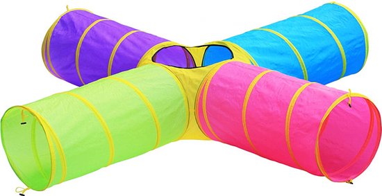 Buxibo Speeltunnel 4 Uitgangen - Kruiptunnel - Kinderspeelgoed/Binnenspeelgoed /Buitenspeelgoed - 250x46cm